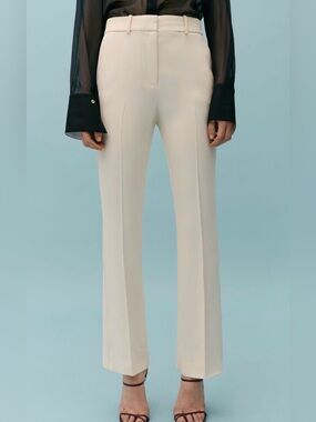 VICTORIA BECKHAM × MANGO
 Cream Straight-Leg Tailored Trousers (Size 10)